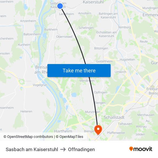 Sasbach am Kaiserstuhl to Offnadingen map