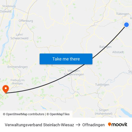 Verwaltungsverband Steinlach-Wiesaz to Offnadingen map