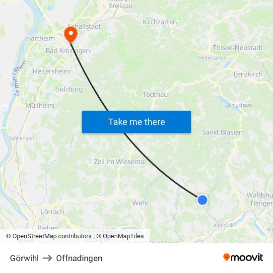 Görwihl to Offnadingen map