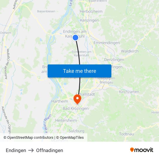 Endingen to Offnadingen map