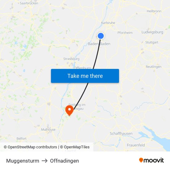 Muggensturm to Offnadingen map