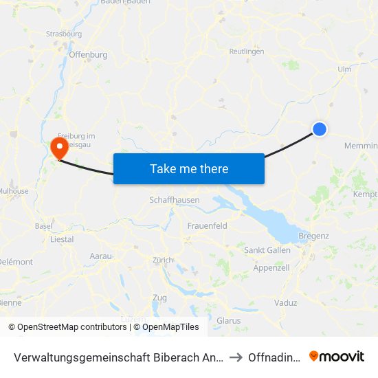 Verwaltungsgemeinschaft Biberach An Der Riß to Offnadingen map
