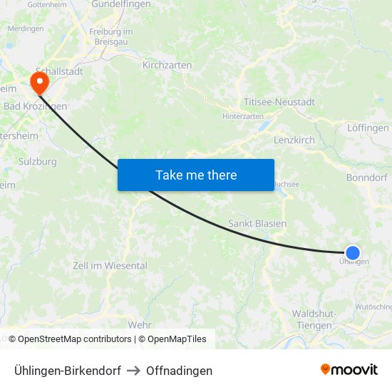 Ühlingen-Birkendorf to Offnadingen map