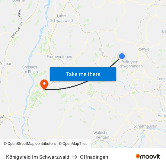 Königsfeld Im Schwarzwald to Offnadingen map