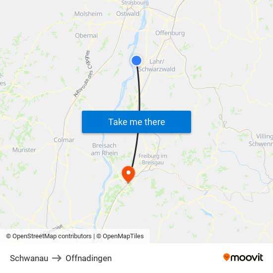 Schwanau to Offnadingen map