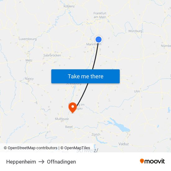 Heppenheim to Offnadingen map