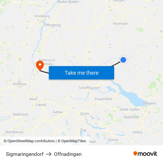 Sigmaringendorf to Offnadingen map