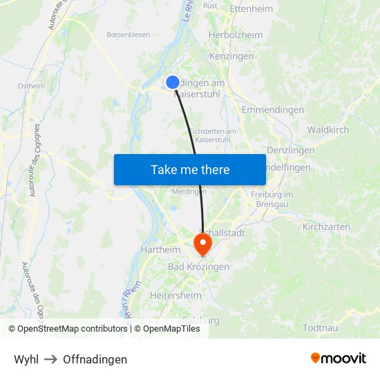 Wyhl to Offnadingen map