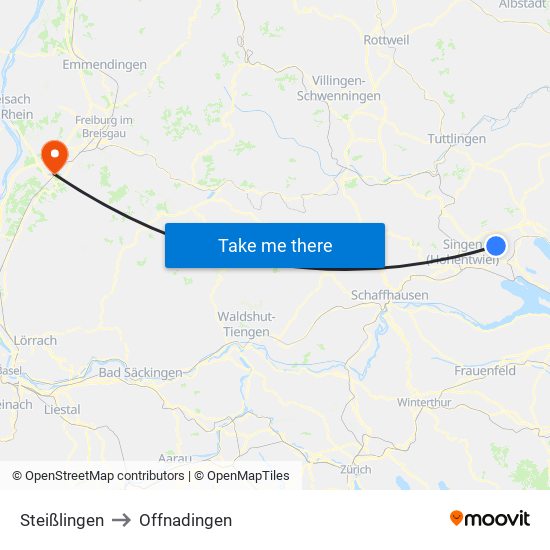 Steißlingen to Offnadingen map