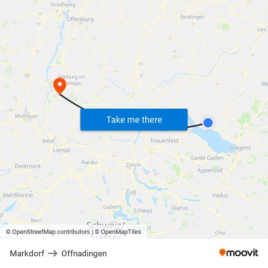 Markdorf to Offnadingen map