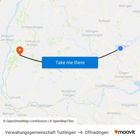 Verwaltungsgemeinschaft Tuttlingen to Offnadingen map