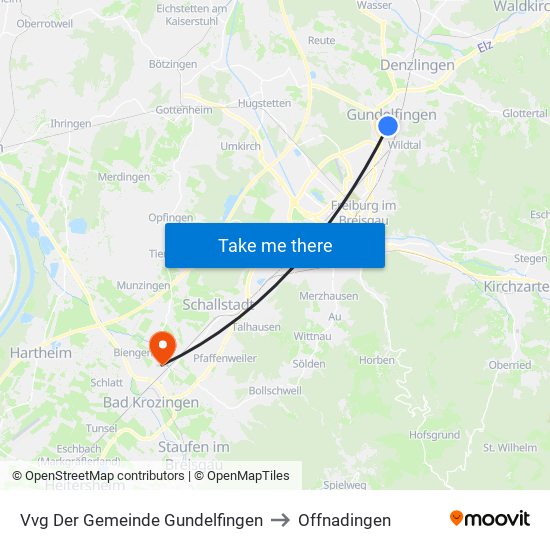 Vvg Der Gemeinde Gundelfingen to Offnadingen map