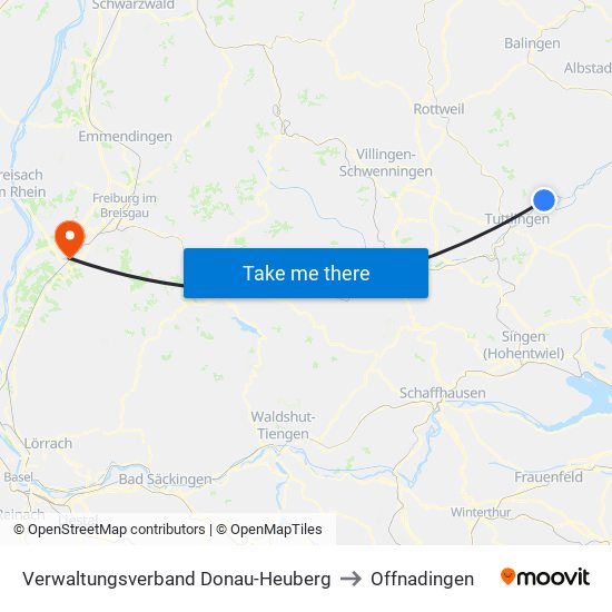 Verwaltungsverband Donau-Heuberg to Offnadingen map