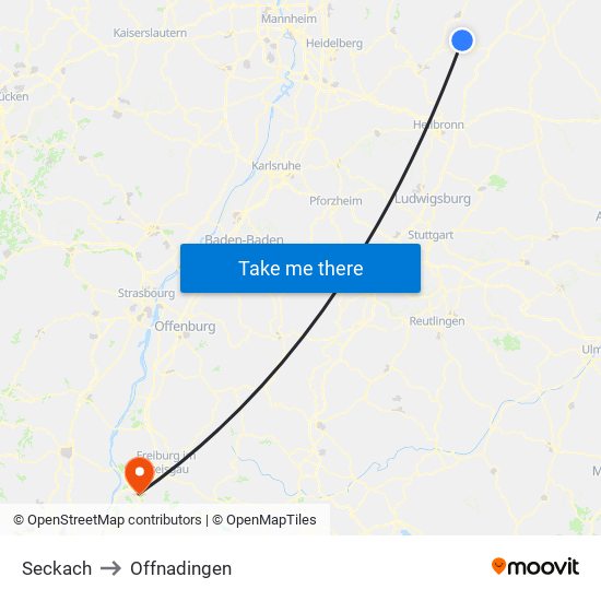 Seckach to Offnadingen map