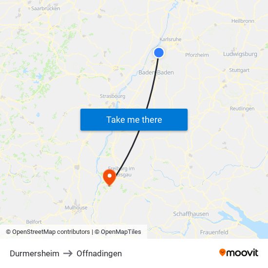 Durmersheim to Offnadingen map