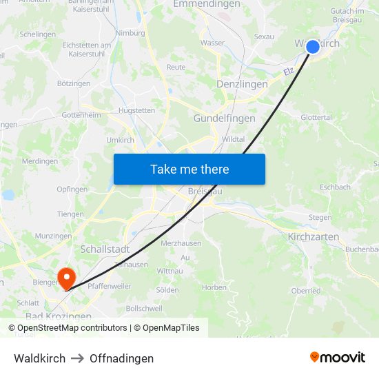 Waldkirch to Offnadingen map