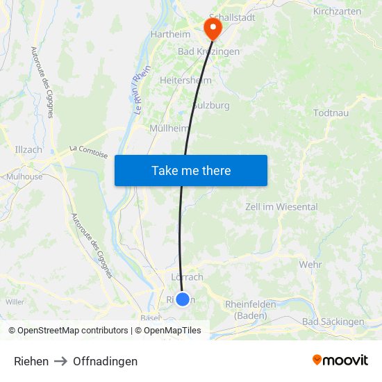 Riehen to Offnadingen map