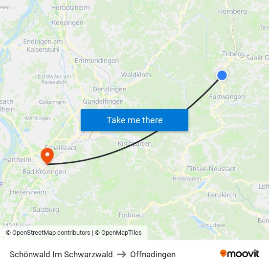 Schönwald Im Schwarzwald to Offnadingen map