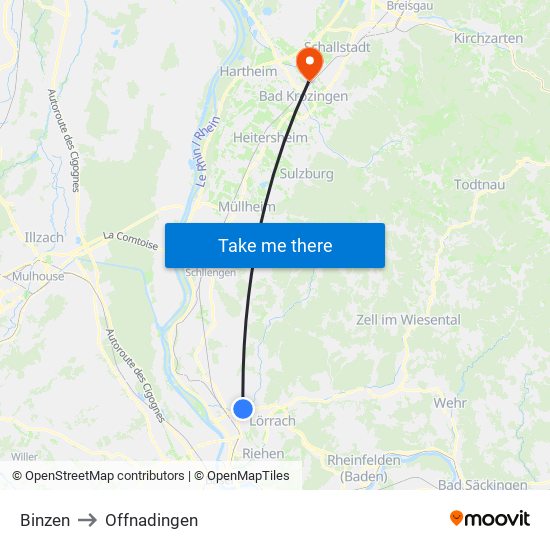 Binzen to Offnadingen map