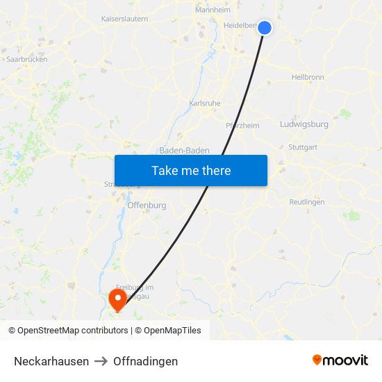 Neckarhausen to Offnadingen map