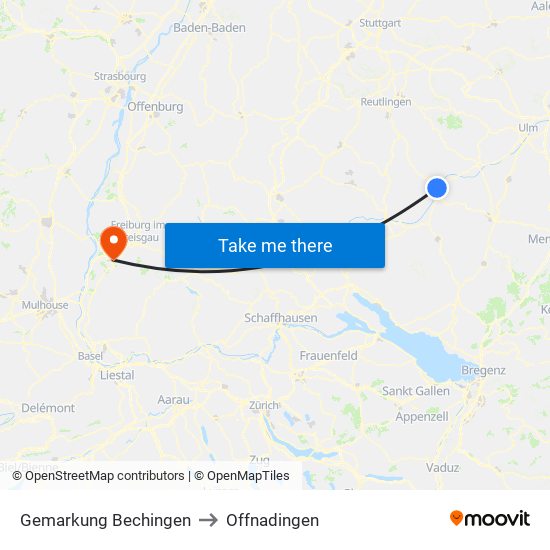 Gemarkung Bechingen to Offnadingen map
