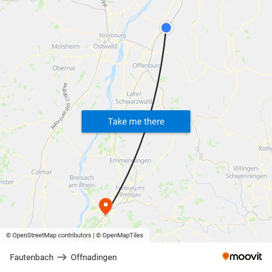 Fautenbach to Offnadingen map