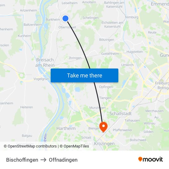 Bischoffingen to Offnadingen map