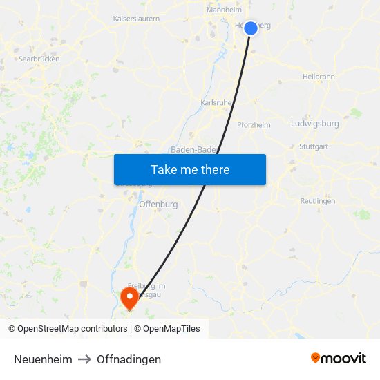 Neuenheim to Offnadingen map