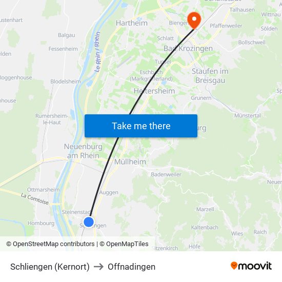 Schliengen (Kernort) to Offnadingen map