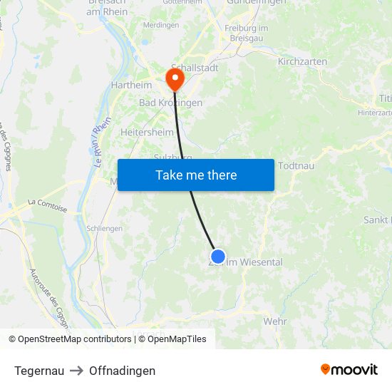 Tegernau to Offnadingen map