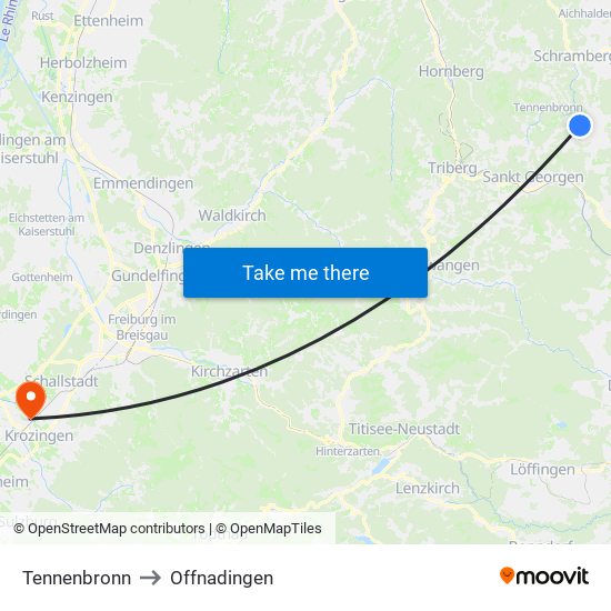 Tennenbronn to Offnadingen map