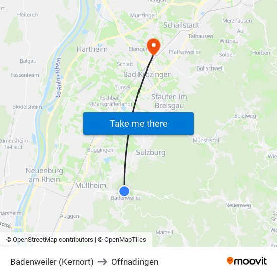 Badenweiler (Kernort) to Offnadingen map