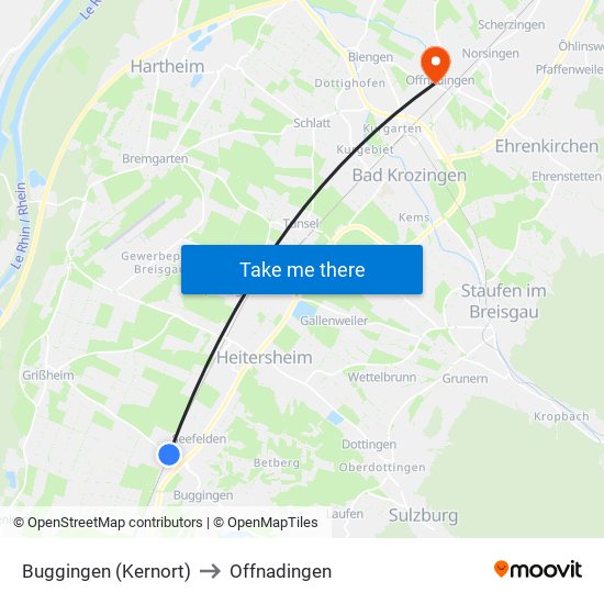 Buggingen (Kernort) to Offnadingen map