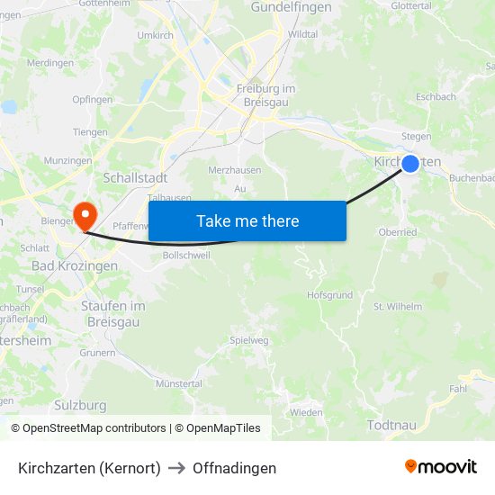 Kirchzarten (Kernort) to Offnadingen map