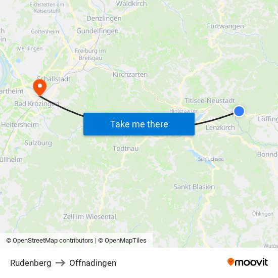 Rudenberg to Offnadingen map