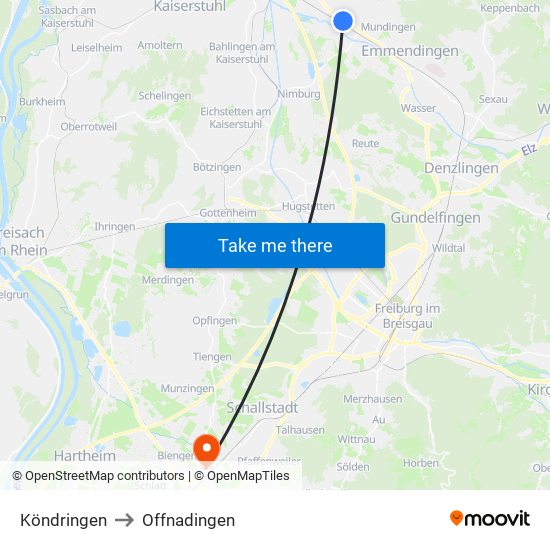 Köndringen to Offnadingen map
