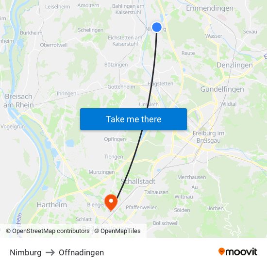 Nimburg to Offnadingen map