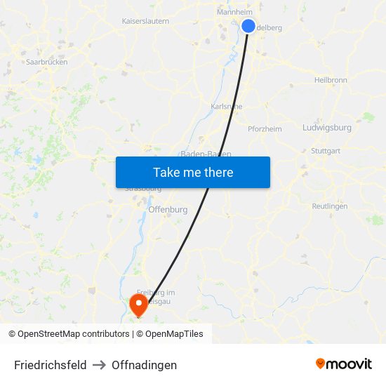 Friedrichsfeld to Offnadingen map