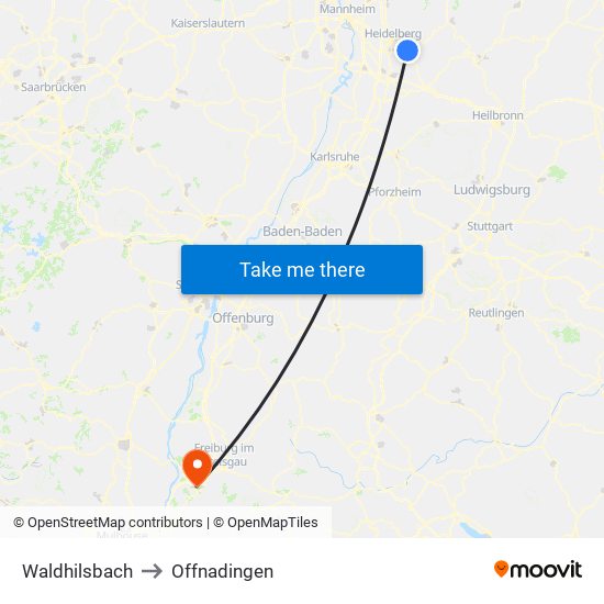 Waldhilsbach to Offnadingen map