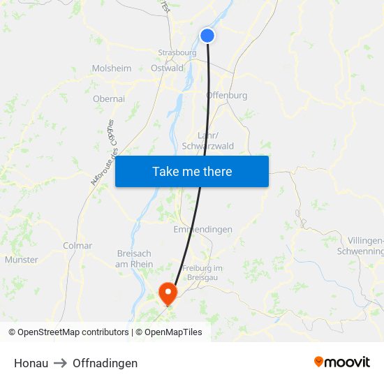 Honau to Offnadingen map