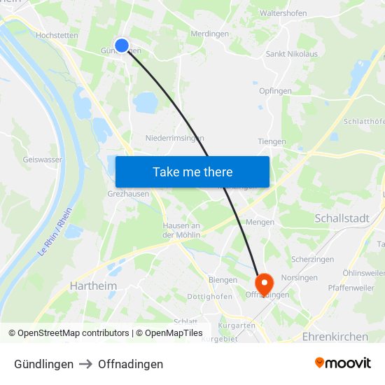 Gündlingen to Offnadingen map