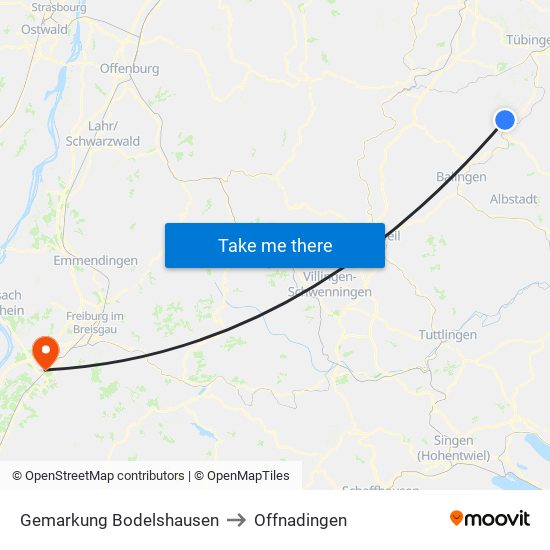 Gemarkung Bodelshausen to Offnadingen map