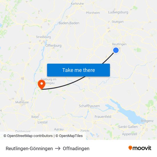 Reutlingen-Gönningen to Offnadingen map