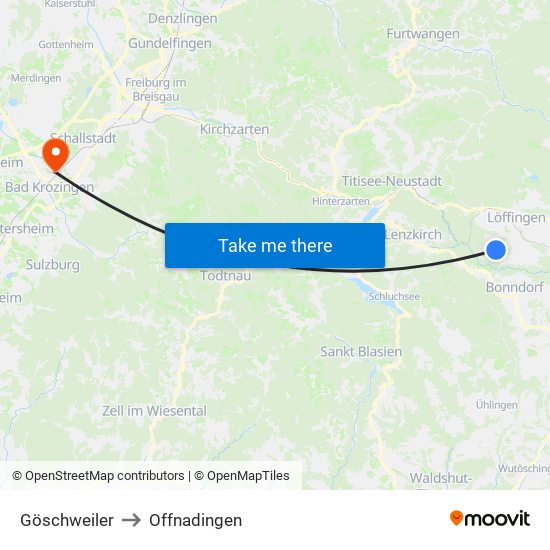 Göschweiler to Offnadingen map