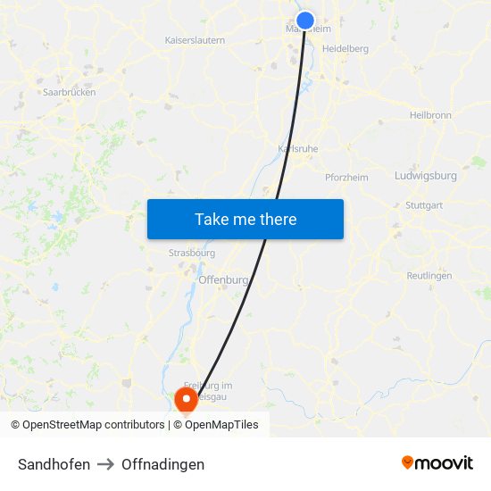 Sandhofen to Offnadingen map