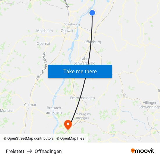 Freistett to Offnadingen map
