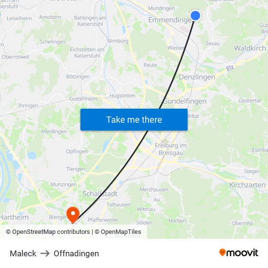 Maleck to Offnadingen map