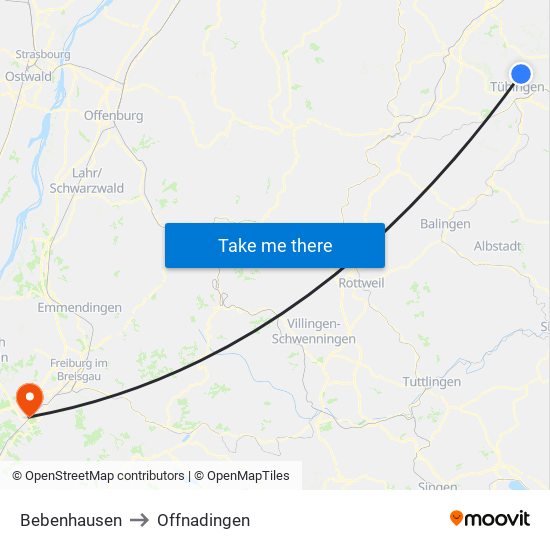 Bebenhausen to Offnadingen map