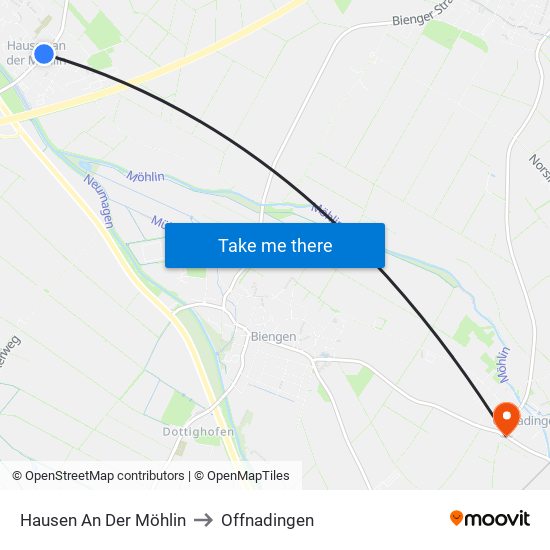 Hausen An Der Möhlin to Offnadingen map