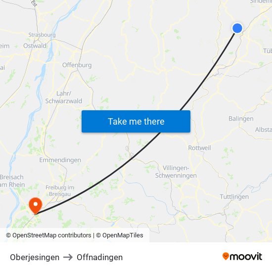 Oberjesingen to Offnadingen map